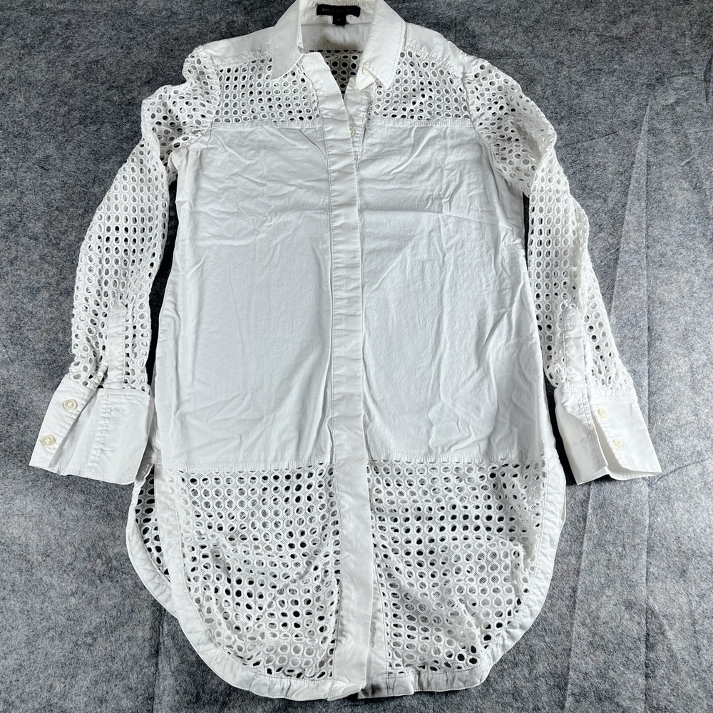Banana Republic Wm's long sleeve perforated button down tunic crisp‎ blouse 0